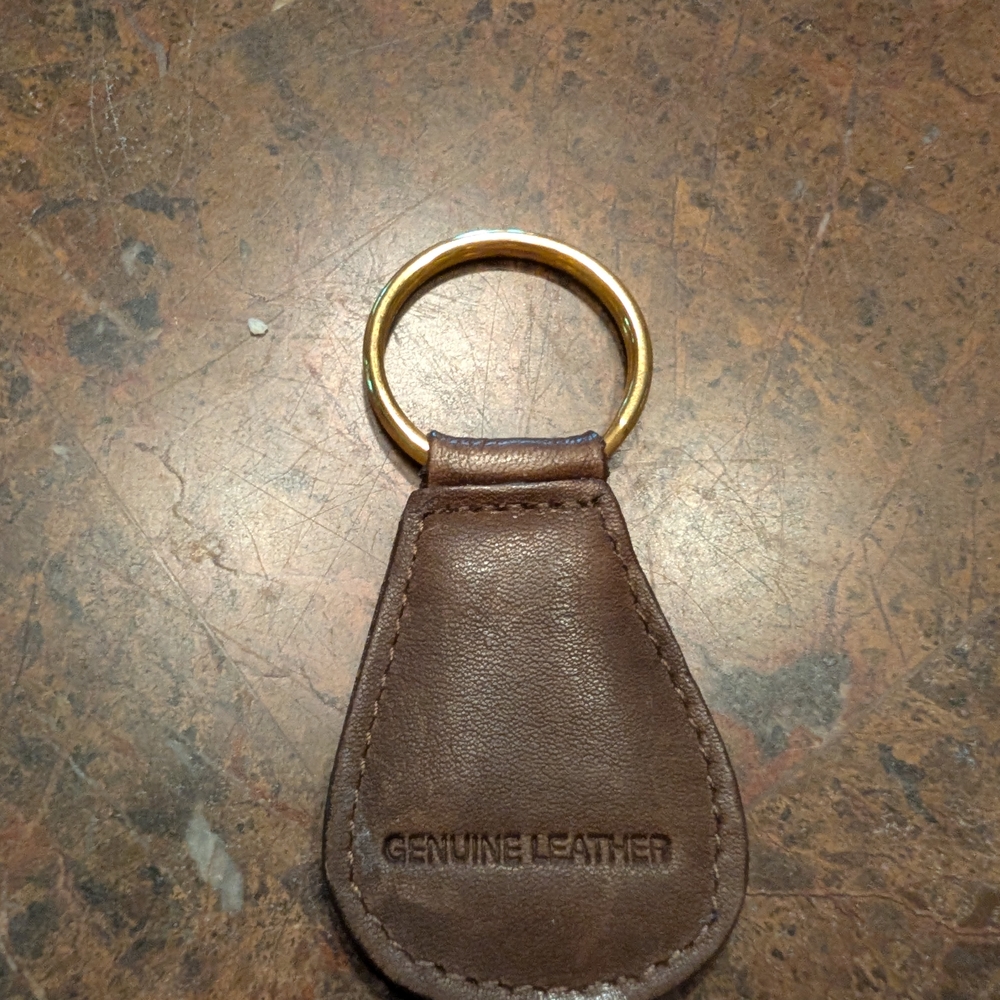 Brown Leather Keychain with Gold Ring